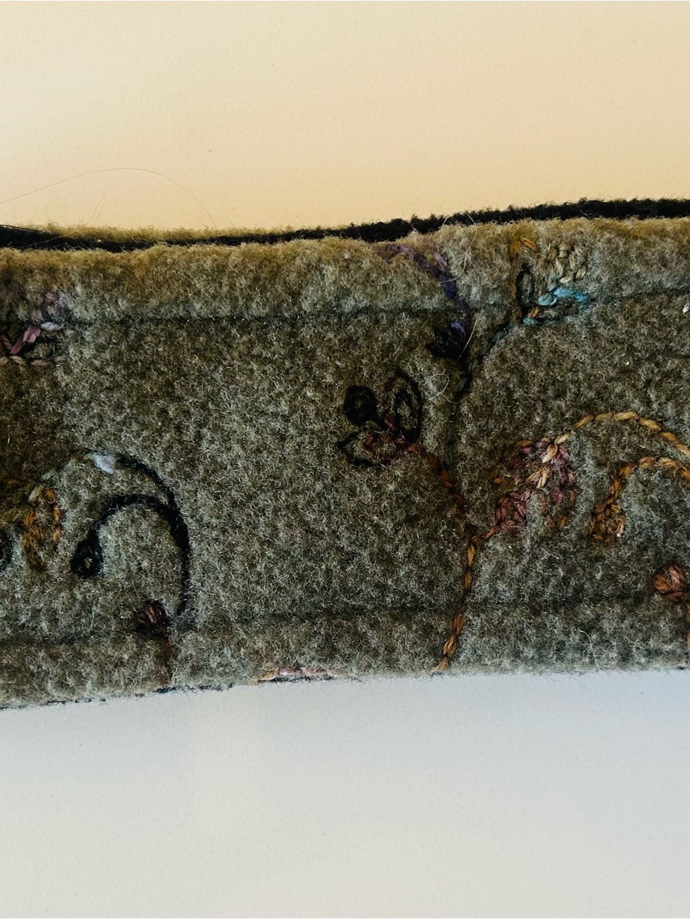 Embroidered Fleece Headband in Olive Green with Adjustable Velcro